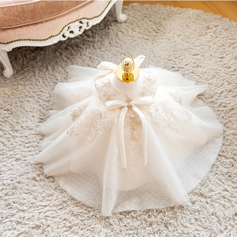 White Birthday Princess Dress Flower Girl Wedding Little Girl Piano Performance Evening Dress Summer Fashion Fashion Versatile