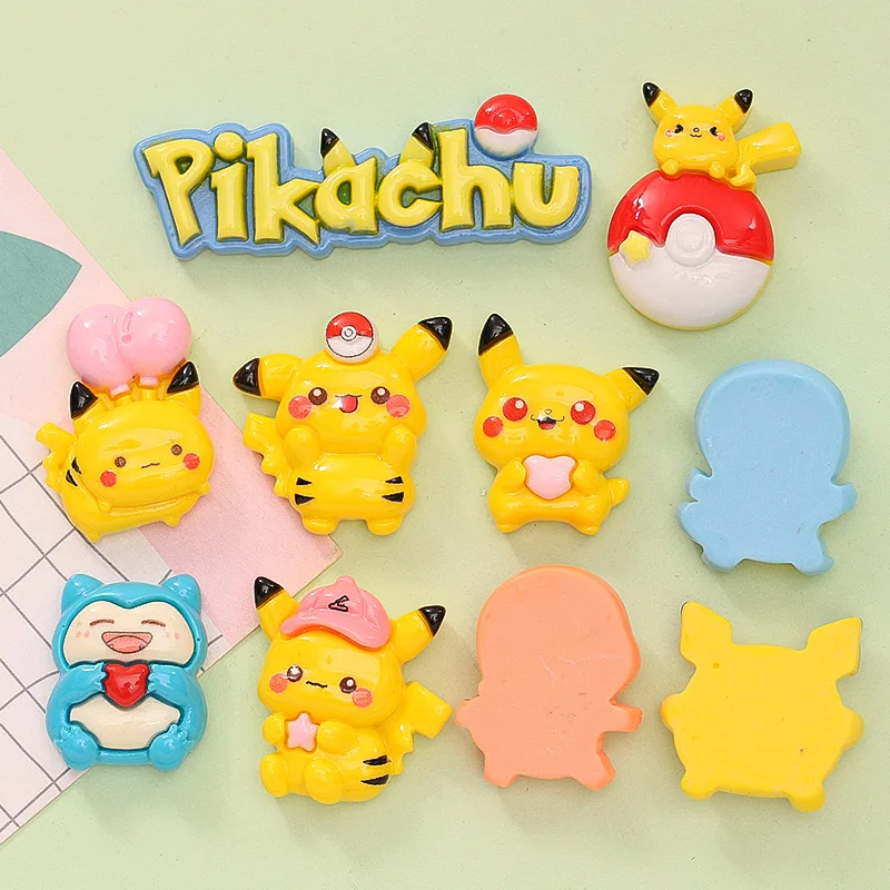 10 buah Cute Cartoon Pikachu Word Plate Diy Hewan Buku Tempel Resin perhiasan jepit rambut aksesoris menghias