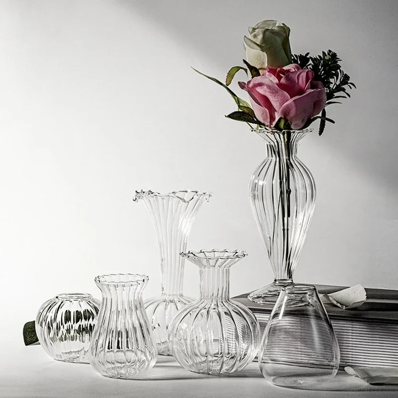 Transparent Glass Vase Nordic Simple Flower Vases Hydroponic Plants Pot Flower Arrangement Home Office Decoration Table Vase Jar