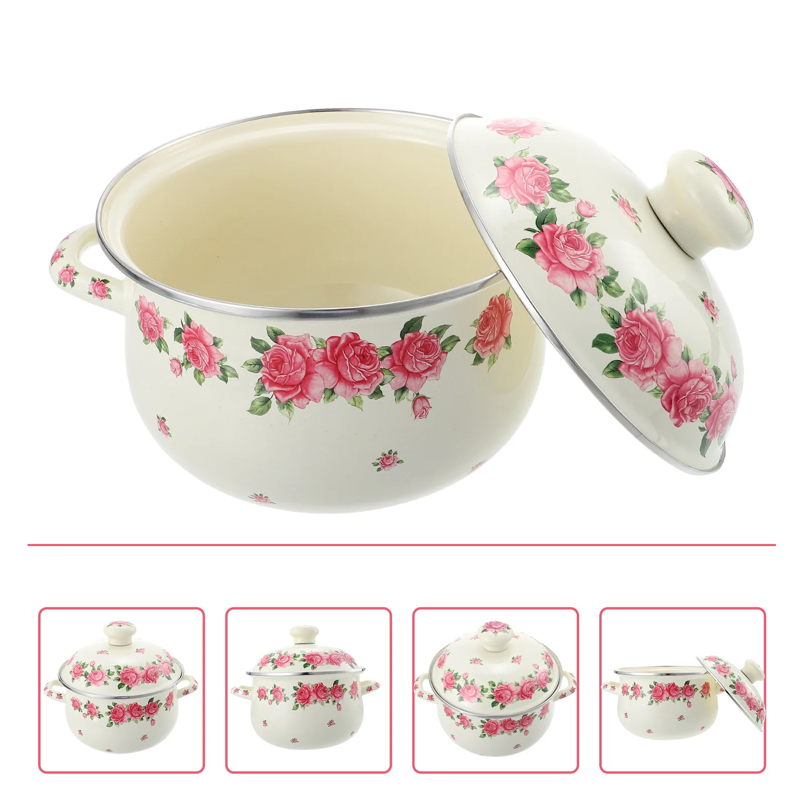 

Enamel Stockpot Double Handle Retro Pattern Stew Pot Heat-Resistant Nonstick Thickened Kitchen Cooking Soup Pot