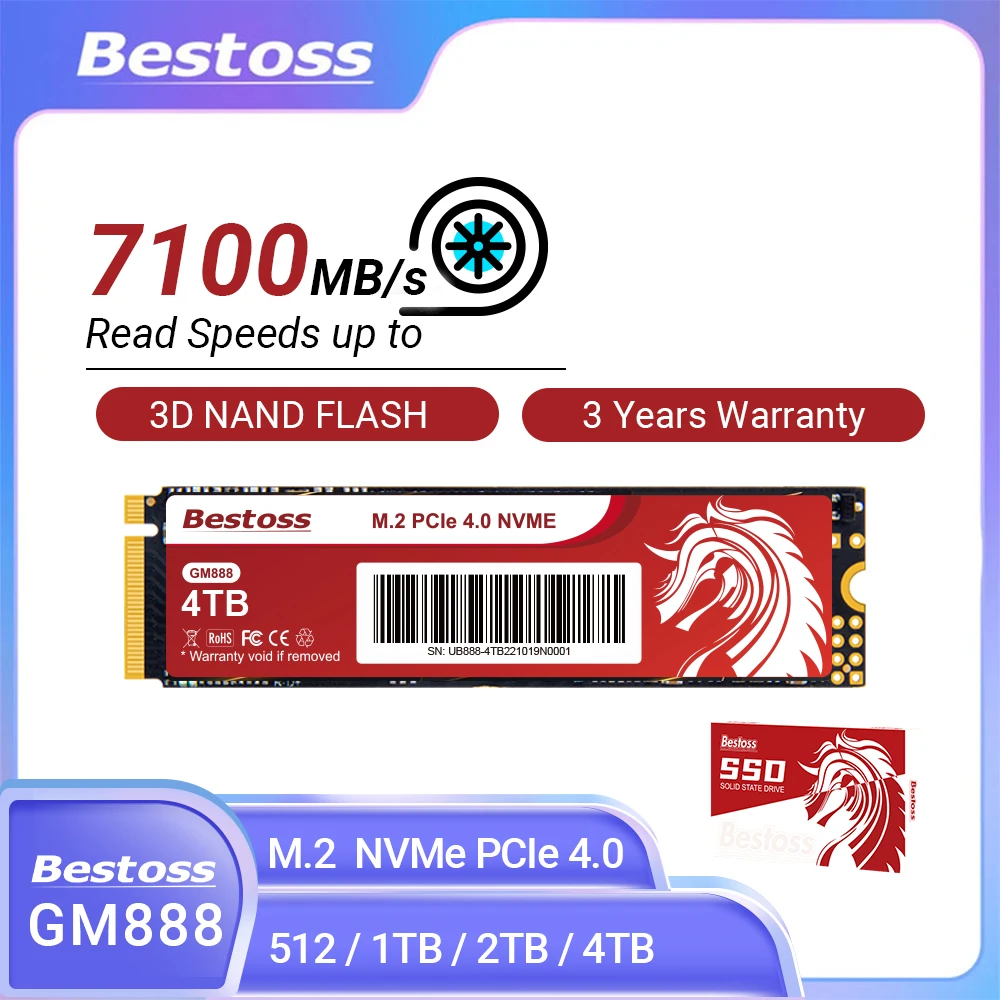

Bestoss M.2 NVMe PCIe 4.0x4 SSD 512 ГБ 1 ТБ 2280 7000 Мбит/с SSD внутренний твердотельный накопитель для игрового компьютера PS5 Diy