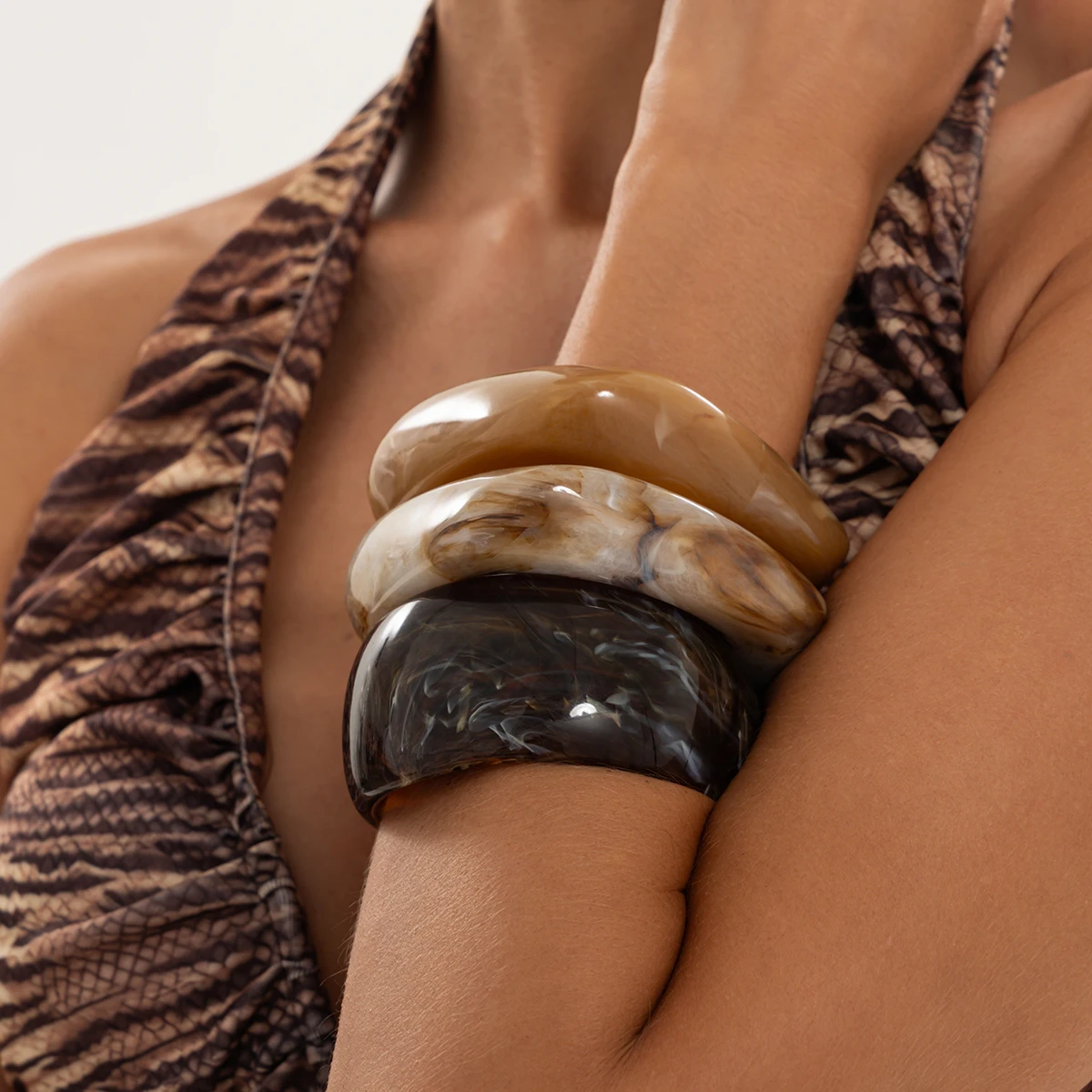IngeSight.Z Vintage Irregular Acrylic Resin Geometric Chunky Bangle Women Exaggerated Stackable Charm Bracelet Statement Jewelry