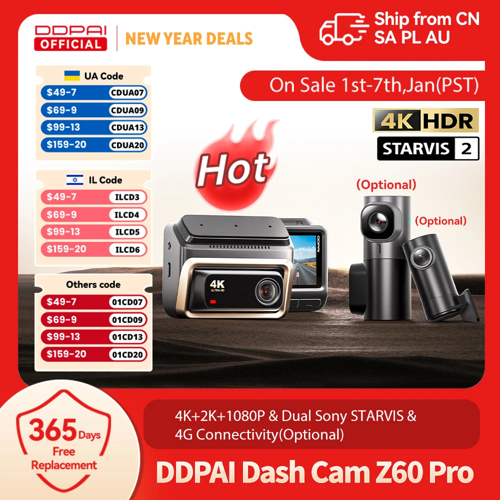 DDPAI Z60 Pro 4K autós autós kamera, elülső GPS, kettős SONY érzékelővel, WiFi, ADAS éjjellátó DVR, videórögzítő