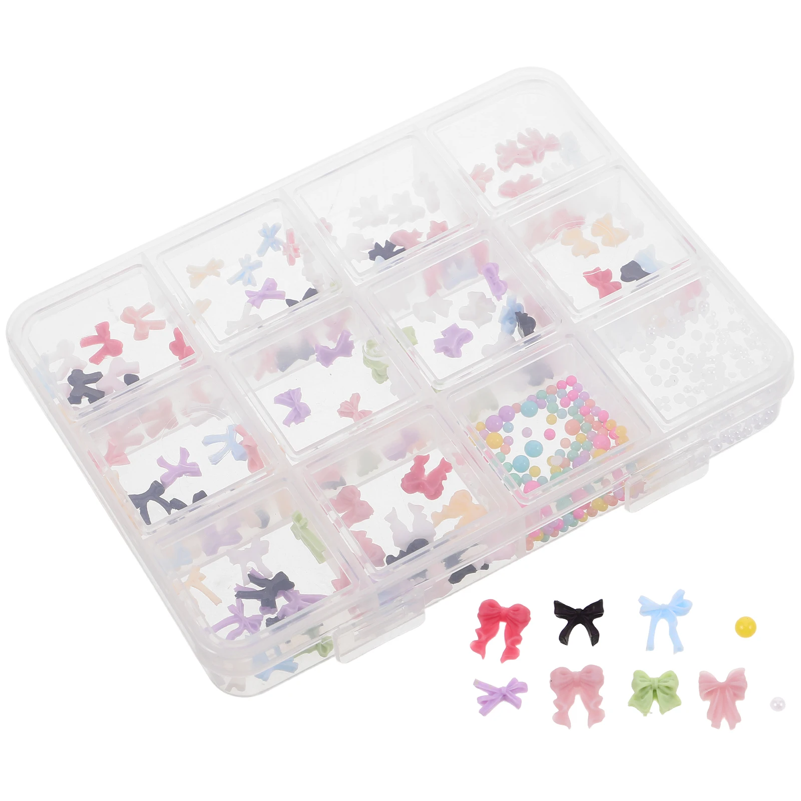 

1 Box 3D Nail Bow Charms Cute Cartoon Resin Nail Art Decorations Mixed DIY Manicure Embellishments 12-Compartment Case for Daily