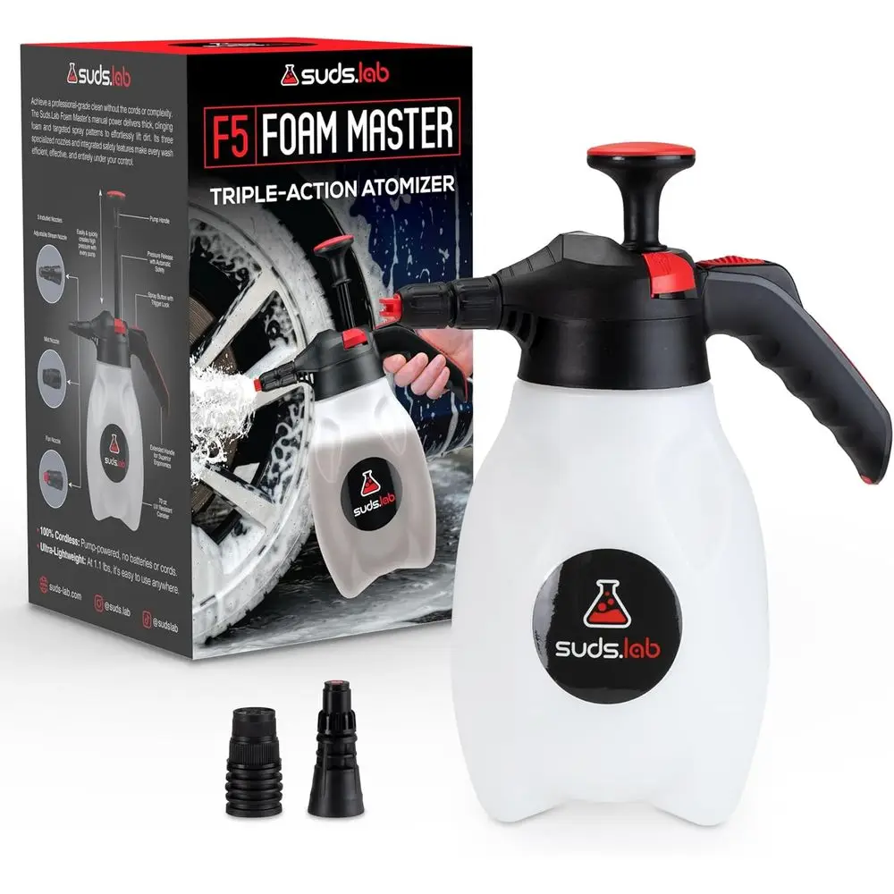 

Triple-Action Pump Sprayer with 3 Nozzles, Cordless Hand Pump Bottle or Car Wash & Tile Use - 70 Oz. Portable Detailing Atomizer