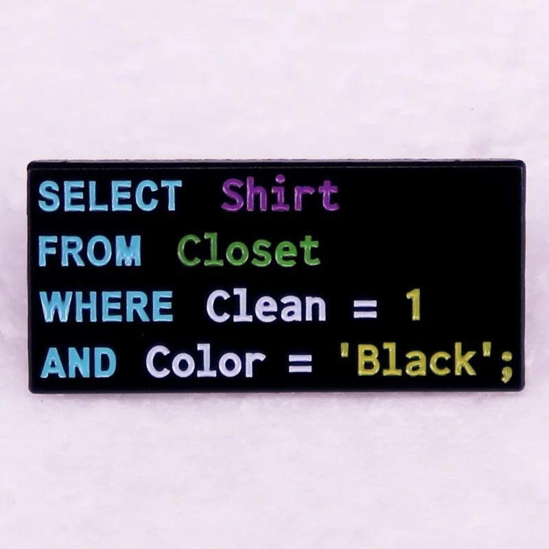 Select shirt de closet donde está limpio 1 y color negro esmalte Pin DB, programación de broche, joyería, mochila, decorar