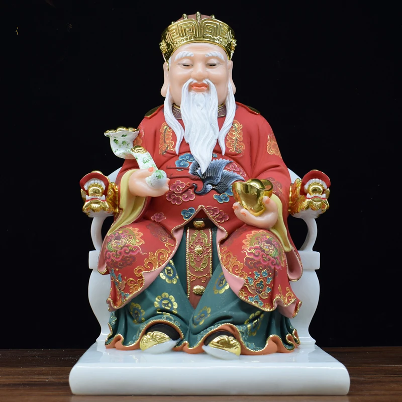

High-grade Asia shop Prosperity family protection jade God of wealth Mammon CAI SHEN YE TU DI GONG God figure FENG SHUI statue