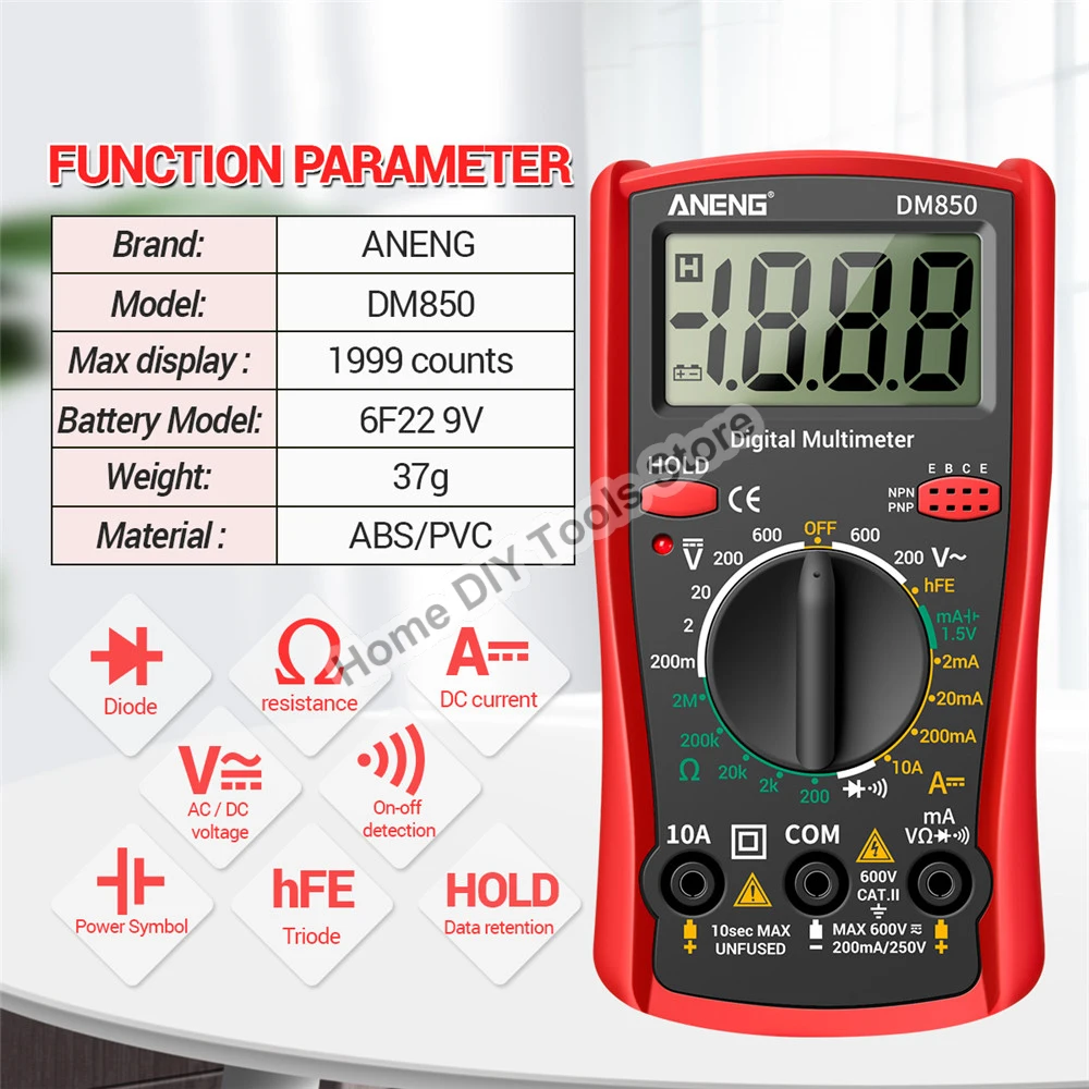 ANENG DM850 Automatic Professional Digital Multimeter 1999 Counts Auto AC/DC Votage Tester Ohm Current Ammeter Detector Tool