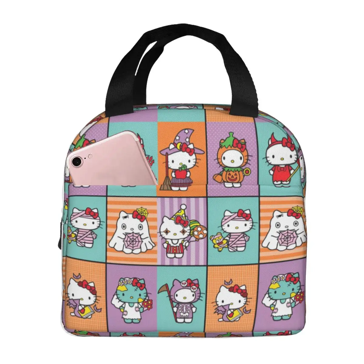 

Hello Kitty Halloween Fan Art Lunch Bag Cat Animal Lunch Box School Portable Zipper Thermal Lunch Bags Graphic Cooler Bag