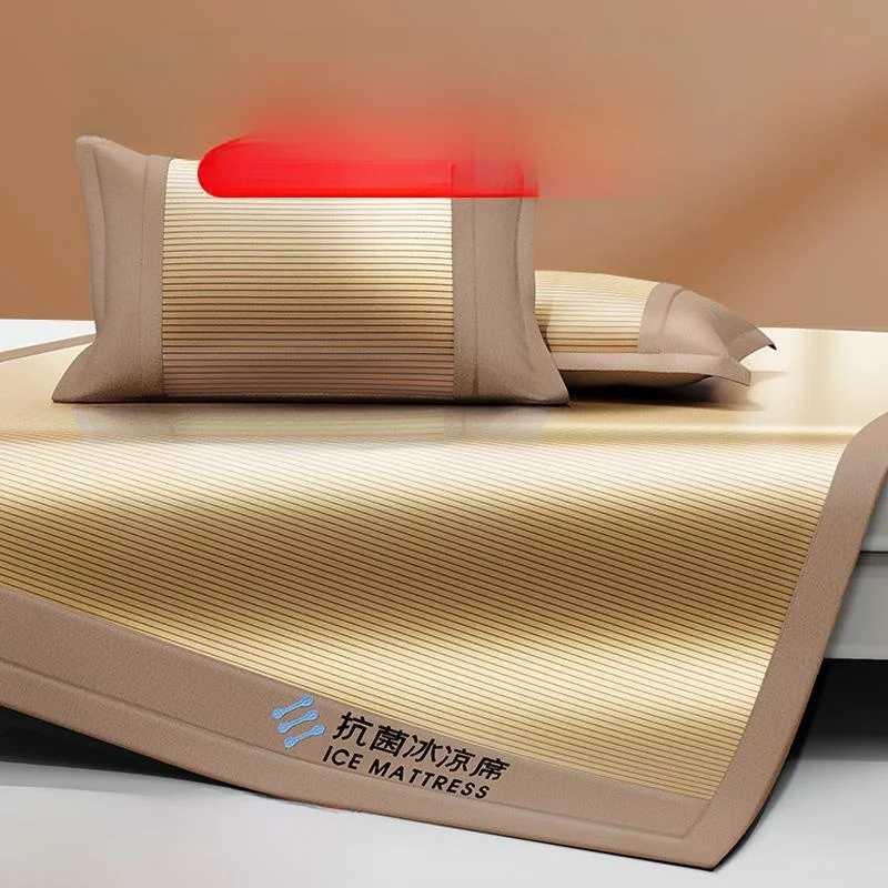 

Летний охлаждающий коврик из ледяного шелка, комплект из трех предметов, машинная стирка, мягкий коврик из бамбукового ротанга, простыня, наматрасник, летнее постельное белье