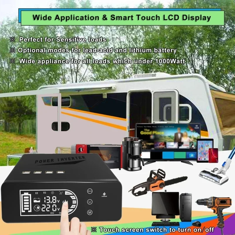 2000 ワット 12 V に 110 V /220 V タッチスクリーン LCD デュアルバッテリーモード USB ユニバーサルプラグイン純粋な正弦波インバーター太陽光発電