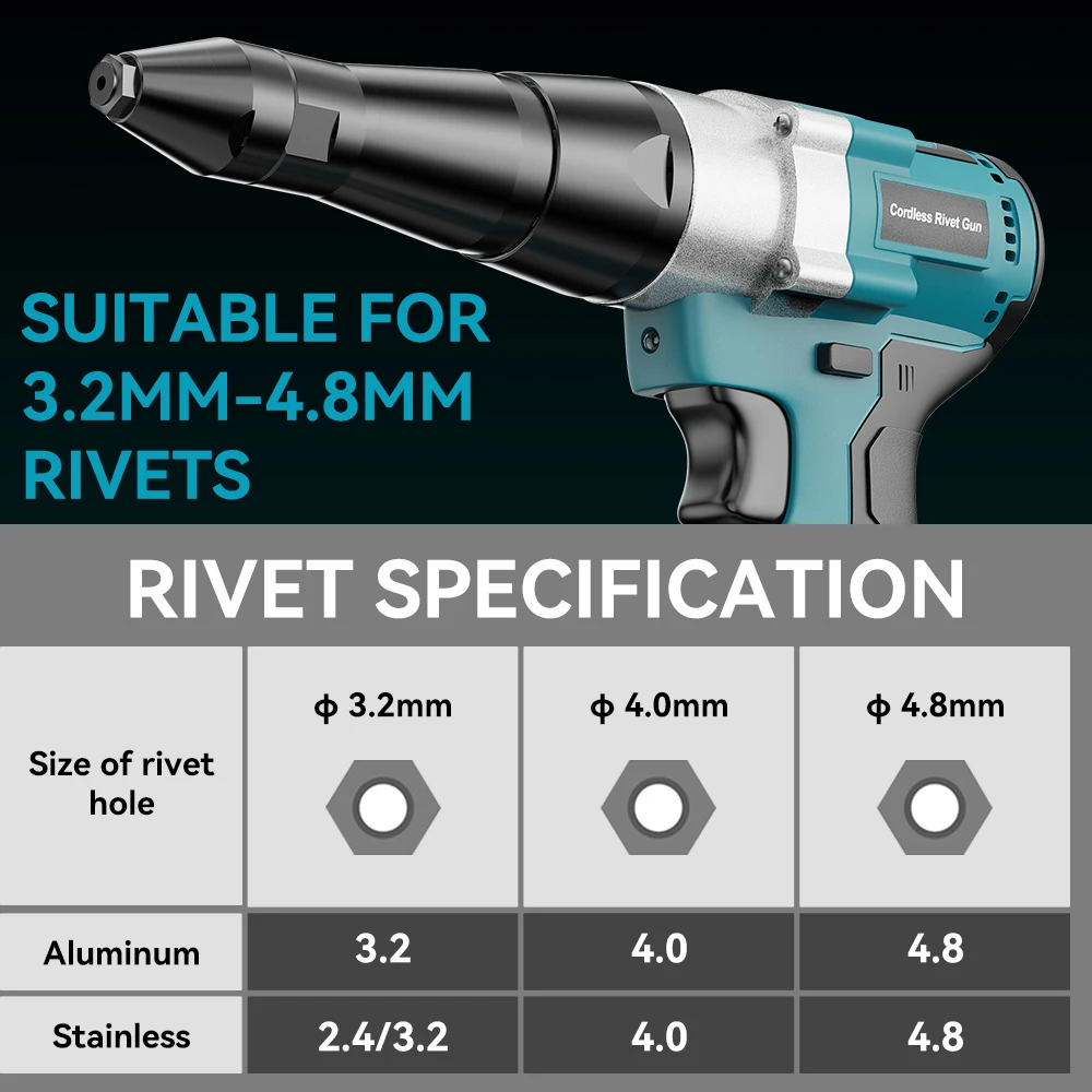 YEARTOP 3.2-4.8 مللي متر فرش الكهربائية برشام بندقية اللاسلكي جوزة برْشام بندقية السيارات التثبيت صناعة أداة السلطة لبطارية ماكيتا 18 فولت Y