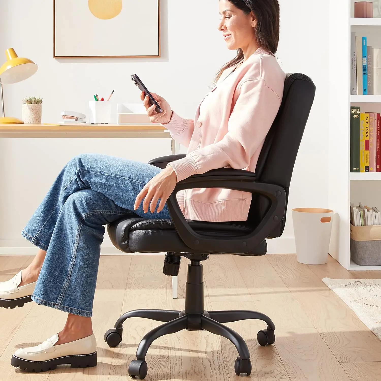 

Classic Puresoft PU Padded Mid-Back Height Adjustable Office Computer Desk Chair with Armrest,26"D x 23.75"W x 42"H