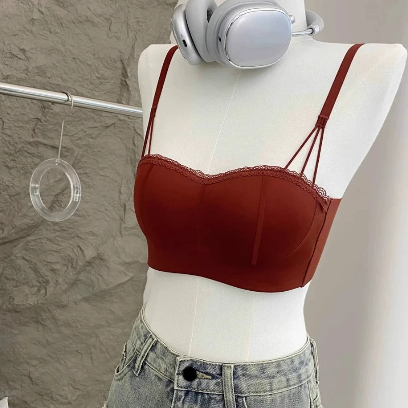 Japanese Style Anti Slip Bandeau Bra 32-38 AB Palm Half Cup Thin Seamless Design Push Up Enhance Small Bust, Daily Wear Lingerie