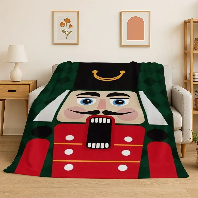 Cartoon The Nutcracker Puppet Merry Christmas Flannel Blanket Soft Throw Blanket for Bedroom Living Room Bed Travel Picnic Nap