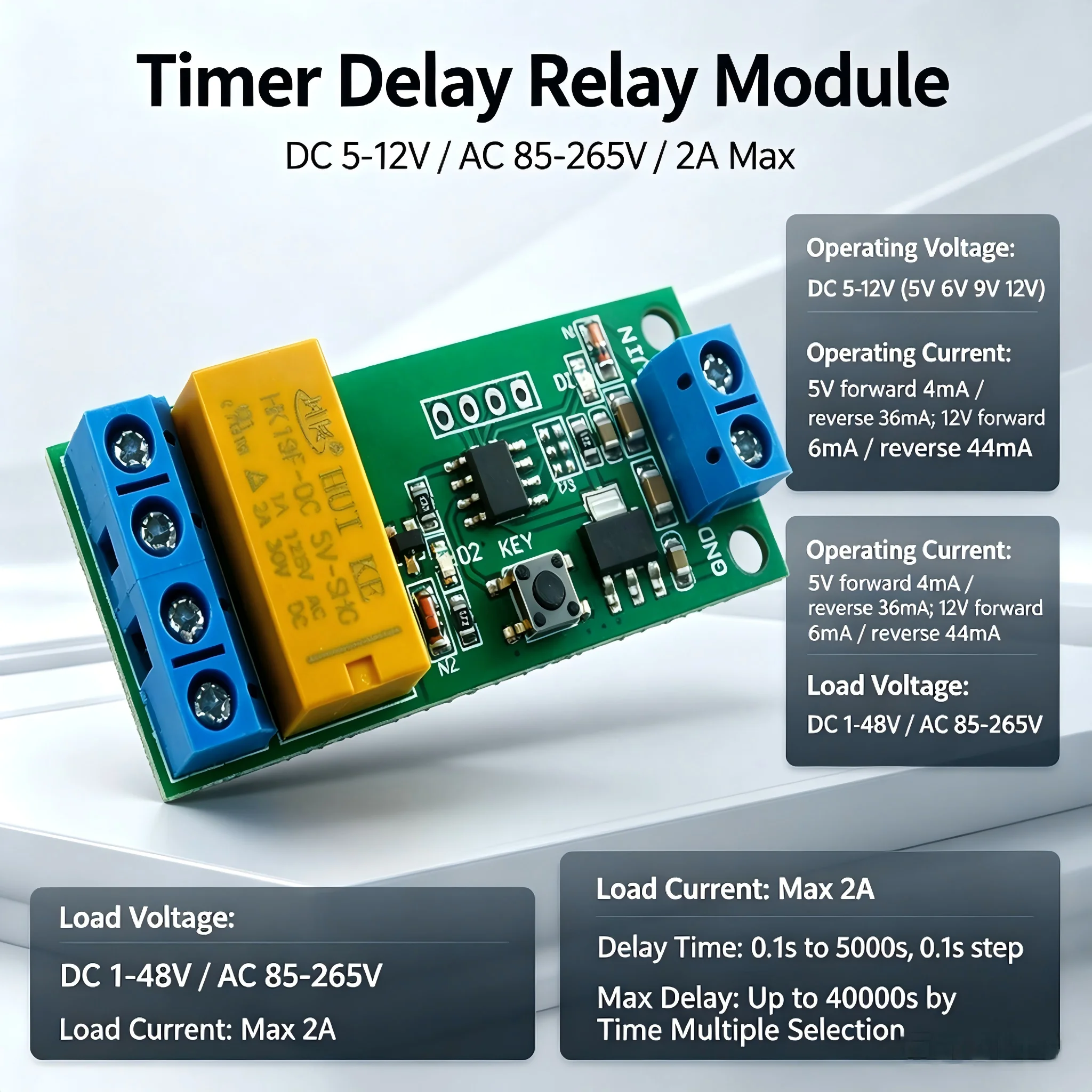 DC 5V-12V Motor Forward Reverse Controller Time Delay Relay Switch 2A Drive 0.1 Step To 5000s Adjustable Timing Control Module