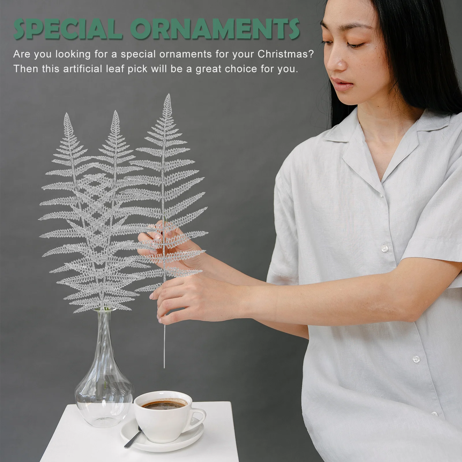 

6Pcs Xmas Artificial Leaves Picks Bright Colorful Fake Christmas Leaf Decor for Home Festival Wedding Photo Props