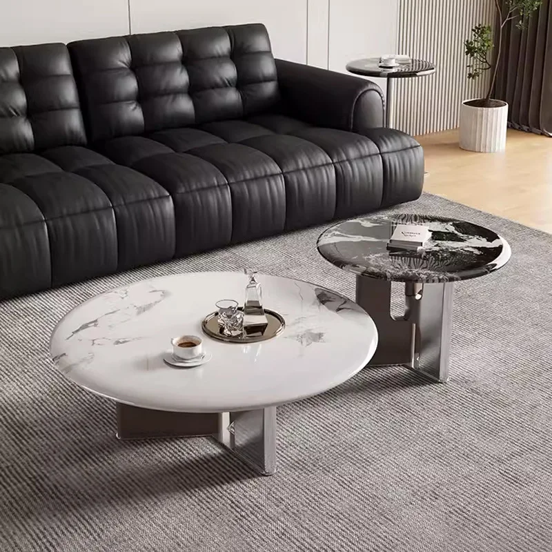 

Italian light luxury size round household small apartment minimalist microcrystalline stone coffee side table combination