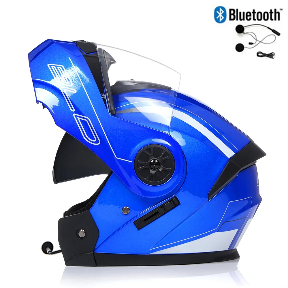 Cool Flip Up Modular Helmet with Bluetooth Dual Lens Racing Motorcycle Helmets DOT Motocross Helmet Full Face Cascos Para Moto