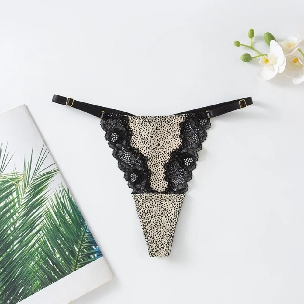 Underpants Mesh Seamless Briefs T-back Lingerie Ladies' Underwear Ice Silk Thin Strap Leopard Print Thong Girl
