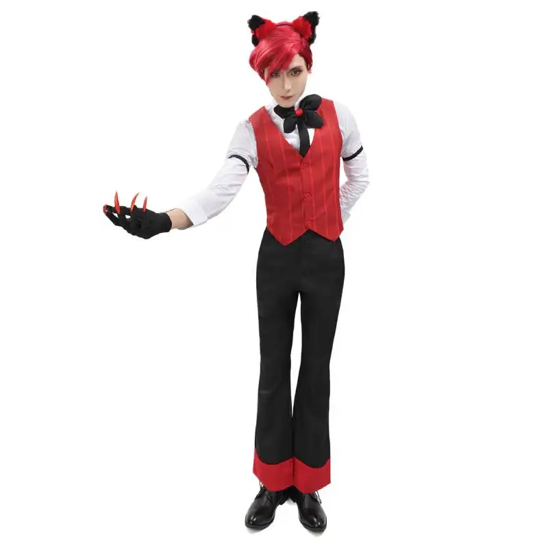 Dazcos Alastor Garçom Cosplay Traje com Colete e Calça Conjunto Completo, Roupas Uniformes para Halloween, Roupa Masculina