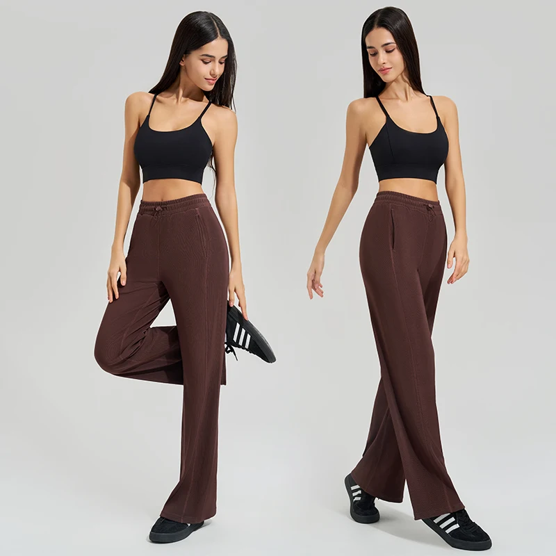 High trailing sports pants quick-drying wide-legged pink casual straight women outside thick yoga
