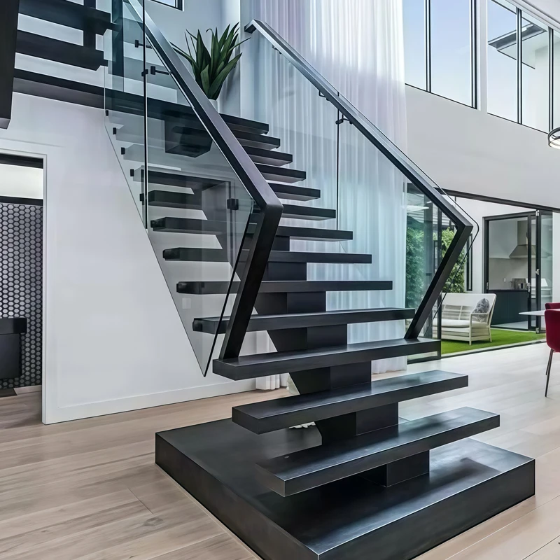Customization New Straight Stairs Wooden Staircase Floating Straight Stairs Customized Interior Stairs