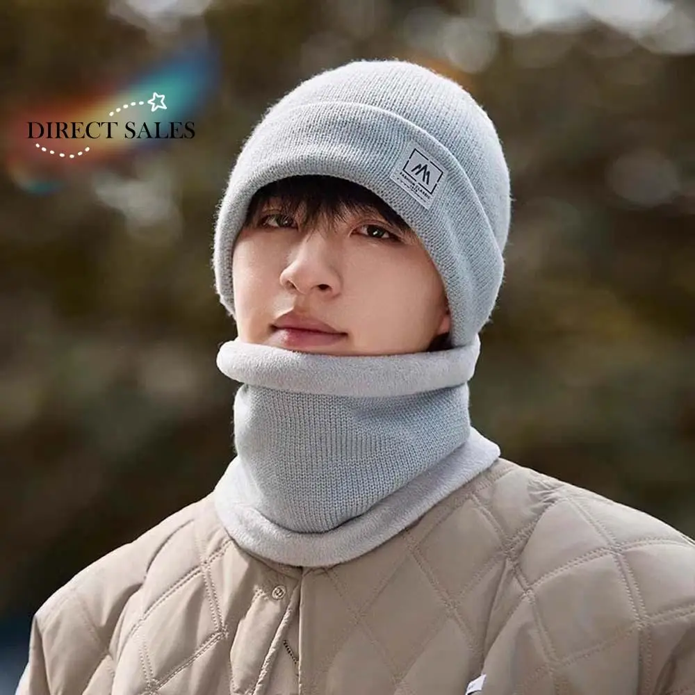 Boné elástico versátil e cachecol terno na moda cor sólida cachecol compacto cúpula gorro masculino