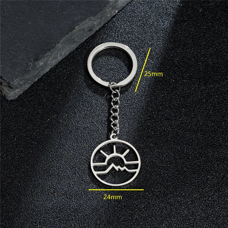 Bohemian Stainless Steel Sunrise Pendant Key Chain Hollow Metal Keyring Girls Summer  Holiday Keychains Bag Purse Accessories