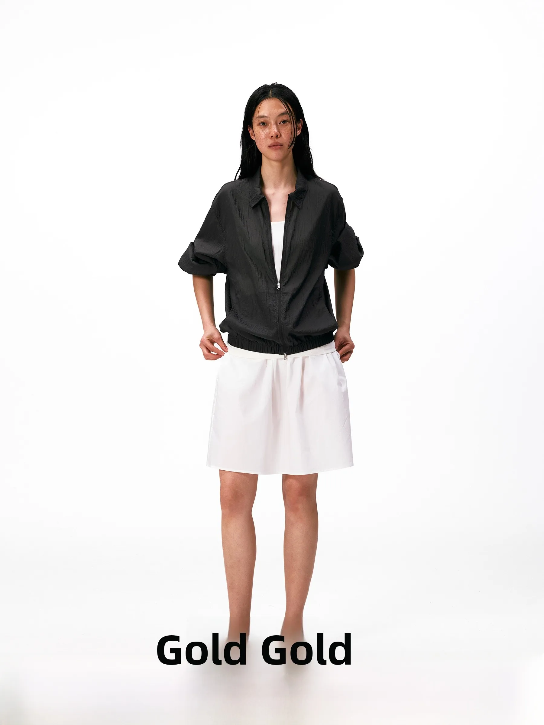 

Casual Style Airy Outerwear with Stand Collar Elastic Cuff Texture Design Women's Loose Fit Long Sleeve Zipper Closure Jacket