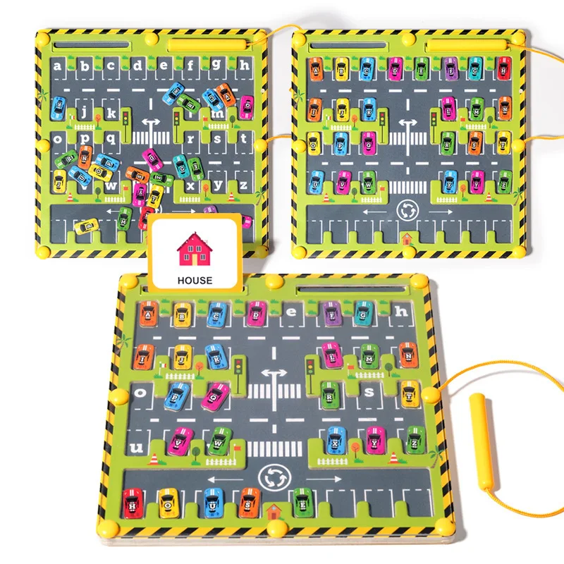 Montessori Magnetische Alphabet Labyrinth Brief Puzzle Holz Pädagogisches Spielzeug Parkplatz Zeichenbrett Frühen Lernen Aktivitäten Geschenke