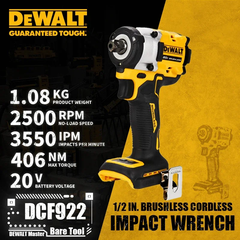 DEWALT DCF922 1/2in Brushless Cordless Impact Wrench With Detent Pin Anvil 20V Lithium Power Tools 3550IPM 406NM Bare Tool