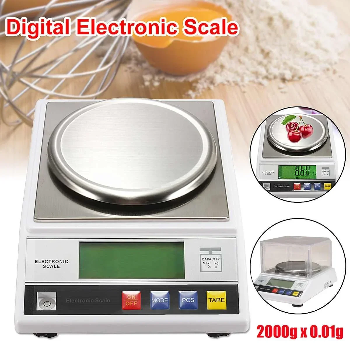 

2000g/0.01g Precision Electronic Digital Scale Backlight LCD Display LB Gram Food Kitchen Weight Balance Tray High Accuracy 2kg