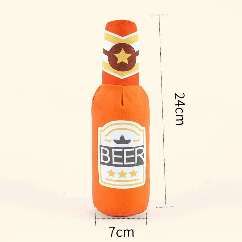 Plush Dog Toys Beer Bottle Shaped for Small & Large Dogs Bite Resistant Clean Teeth with Squeaky Interactive Function Pet Suppl image 6