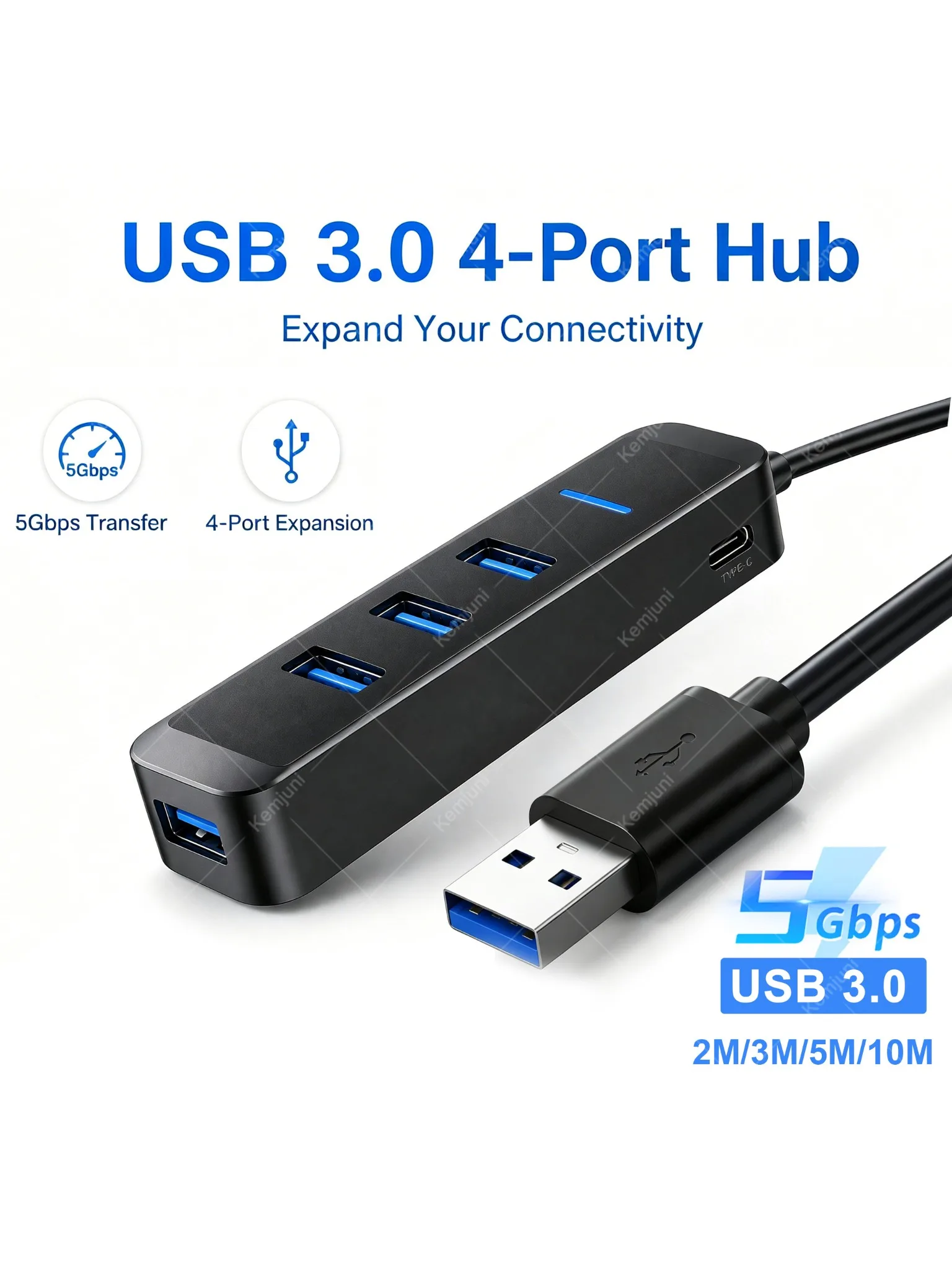 Przedłużacz USB 3.0 3M 5M 10M, szybka transmisja 5GBPS, 4-portowy HUB, stacja dokująca, wieloportowy hub, zewnętrzne zasilanie, Type-C — zdjęcie produktu 6
