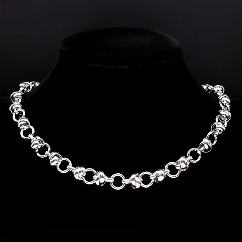 Fashion Stainless Steel Bead Chain Handmade Necklace for Women Silver Color Choker Necklacs Jewelry Gift collares mujer NS01