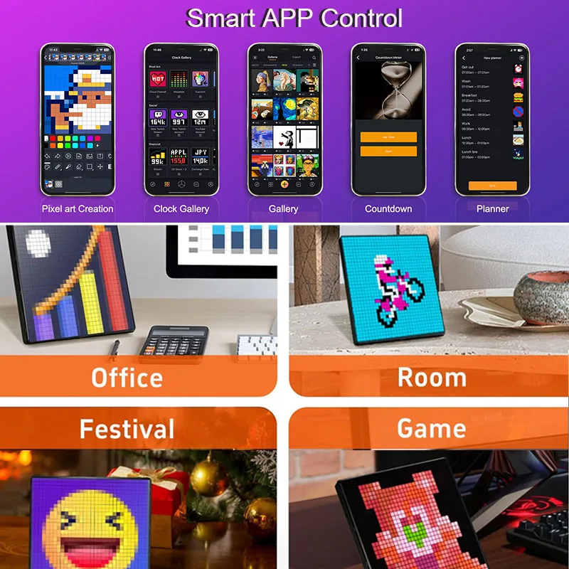 DIY LED Pixel Display 64x64 RGB LED Matrix Panel Programmable Pixel Art Display Bluetooth APP Control Creative Pixel Screen