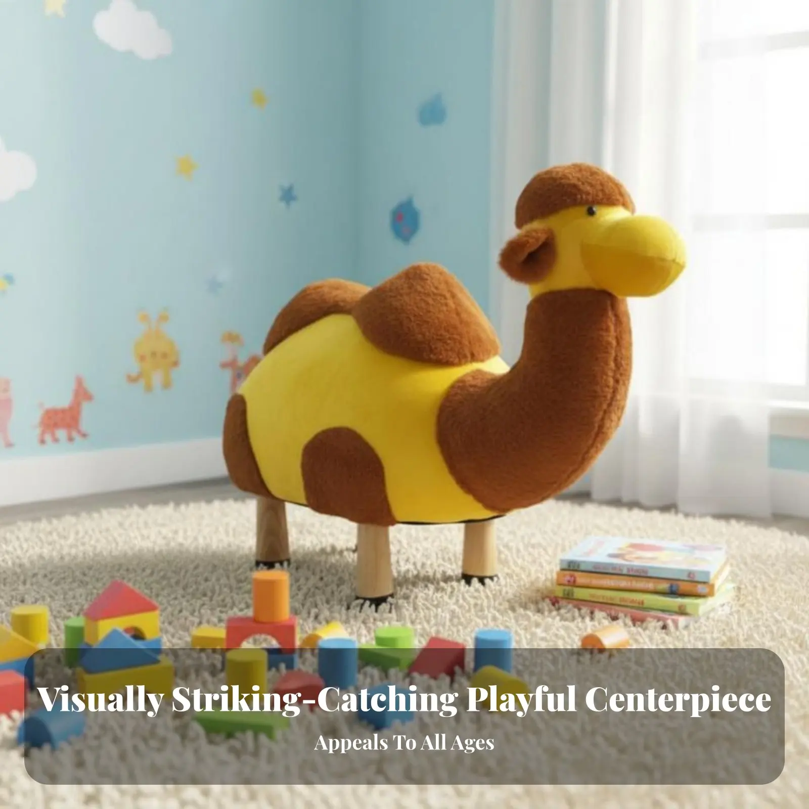 Camel Stool creature Shape Cushioned Accent Seat Nordic design playful Design for Families, Homeowners, Living Room - view 4