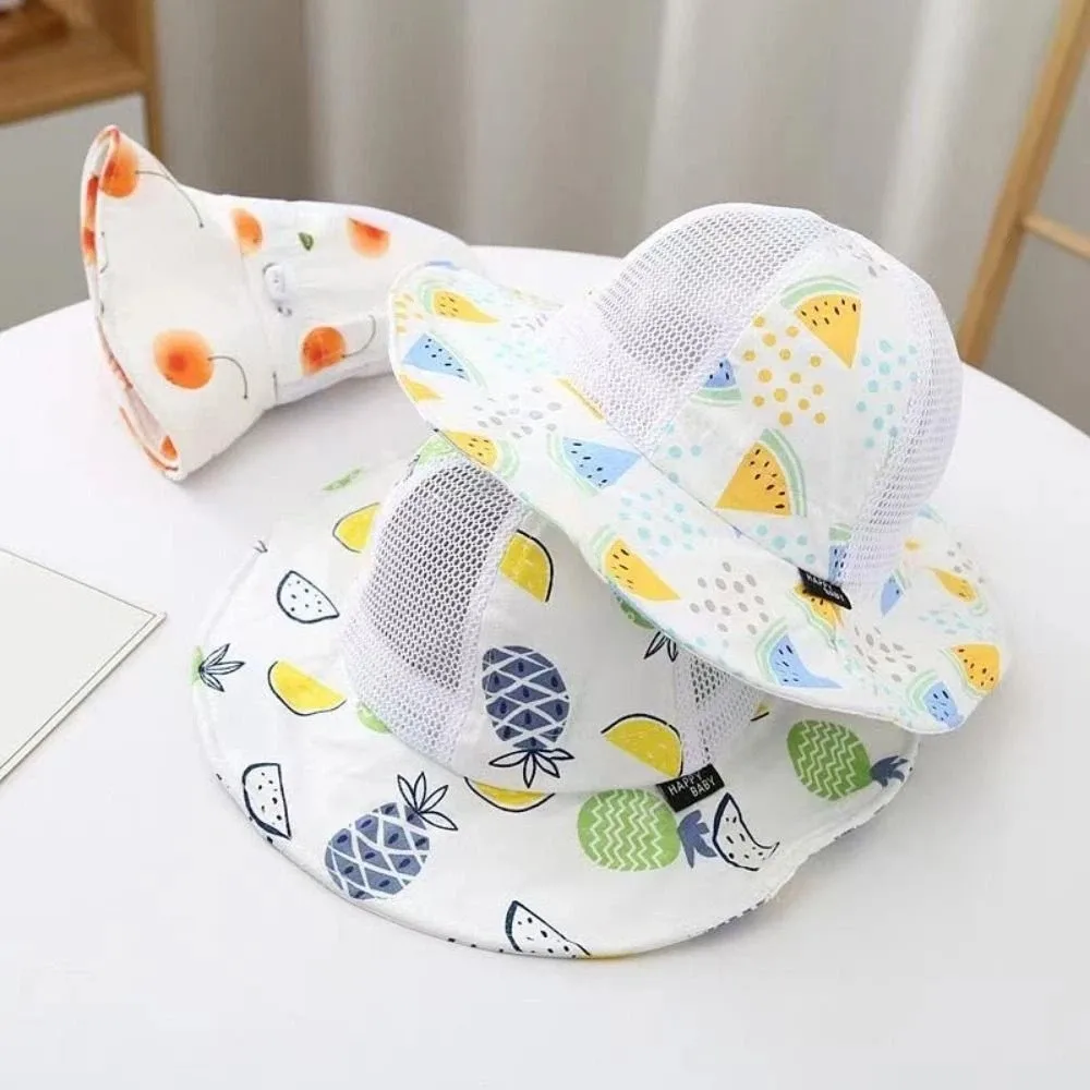 

Fashion Cartoon Children Sun Hat Thin Fruit Print Sun Protection Hat Sun Net Wide Large Brim Baby Sun Hat Outdoor Travel