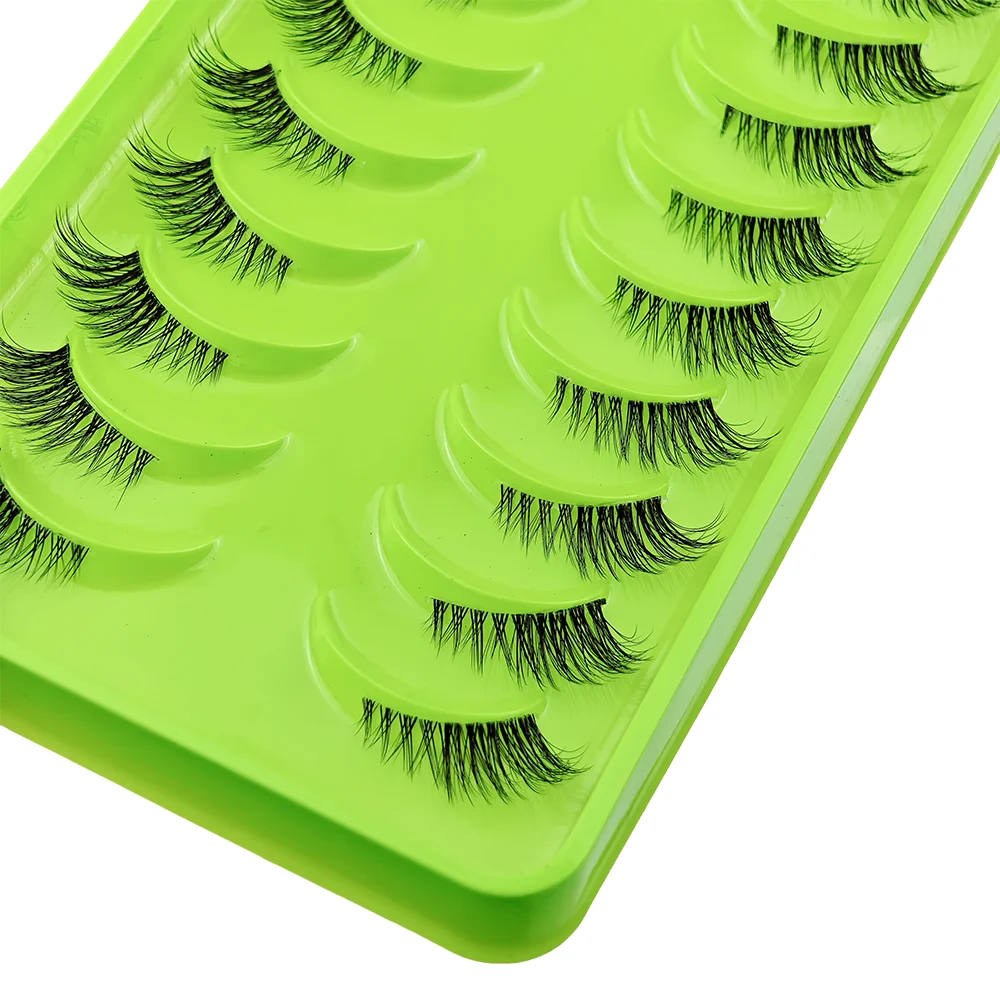 10 Paar natürliche, alltägliche, weiche, hautfarbene, luftleichte, halbstreifenförmige künstliche Wimpern für Anfänger.
