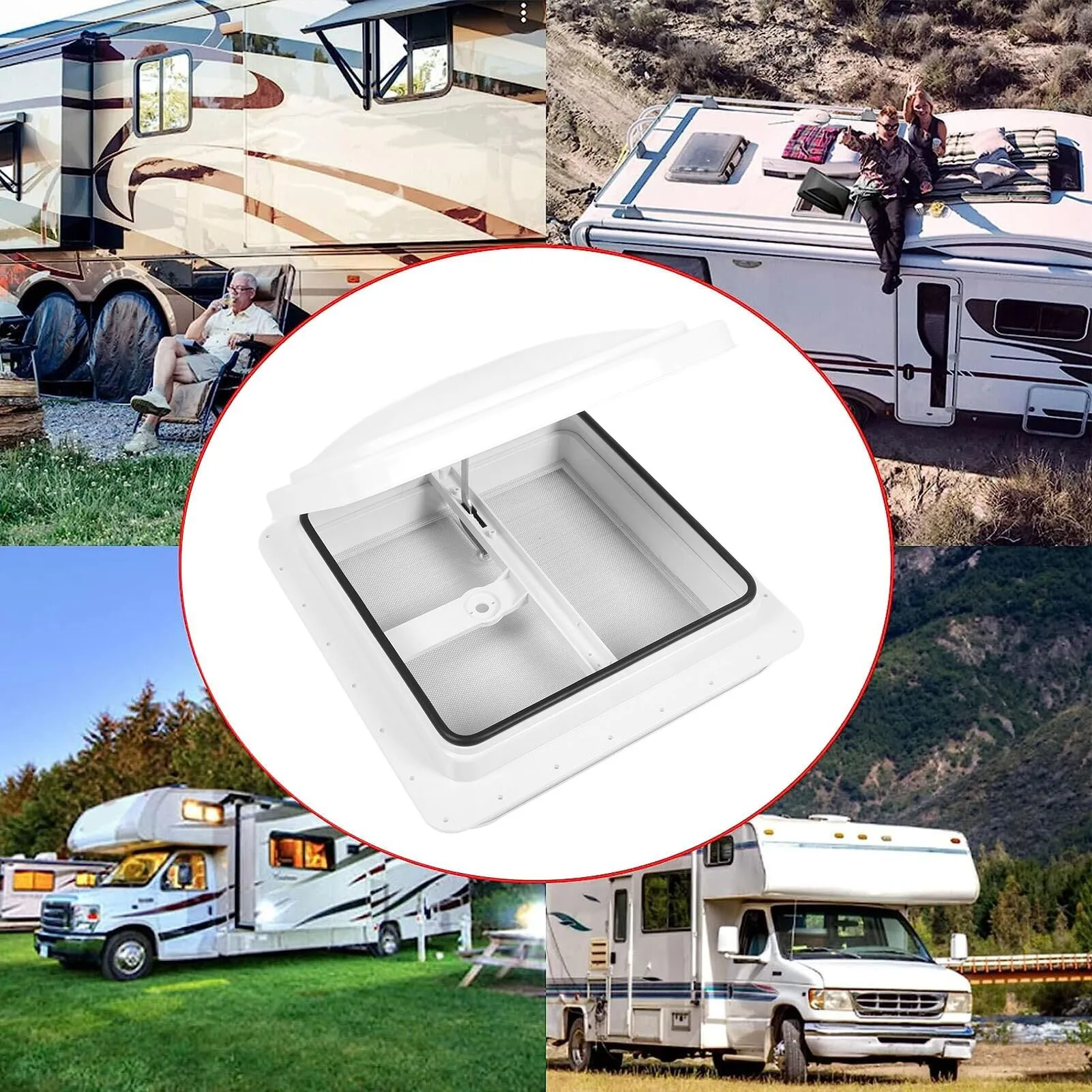 متنقل سقف تنفيس مقطورة السقف تنفيس RV العلوي تنفيس قابل للتعديل دعم قضيب إطار قوي مع شاشة الفولاذ المقاوم للصدأ لليخوت