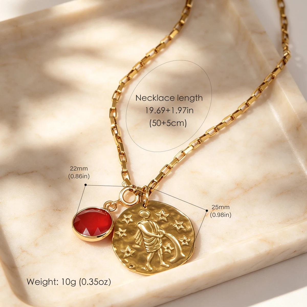 12 Zodiac Stainless Steel Women's Necklace Birthstone Zodiac Round Pendant Necklace Sweater Chain Amulet Color Christmas Gift view 2