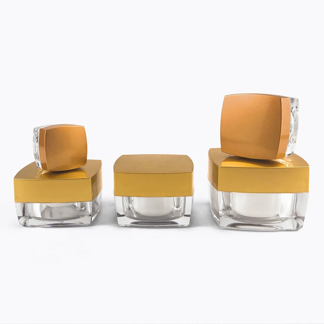 

Small Square Refillable Bottles Acrylic Pot Matte Gold Lid 5g 10g 15g 30g 50g Empty Makeup Bottle Jar Face Cream Nail Powder Box