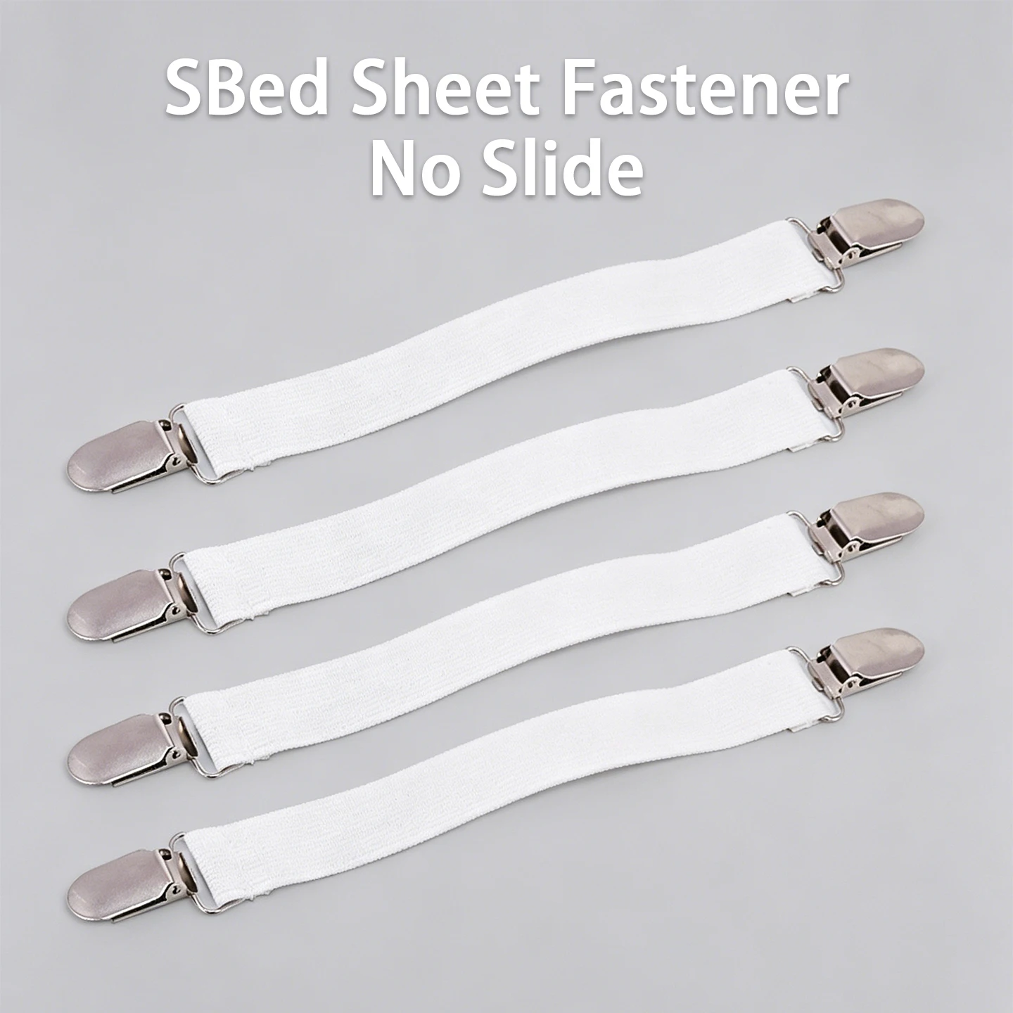 Dual-Head Metal Sheet Fasteners with Adjustable Elastic Straps, Anti-Slip Design to Secure All Bed Sheets and Bedding.