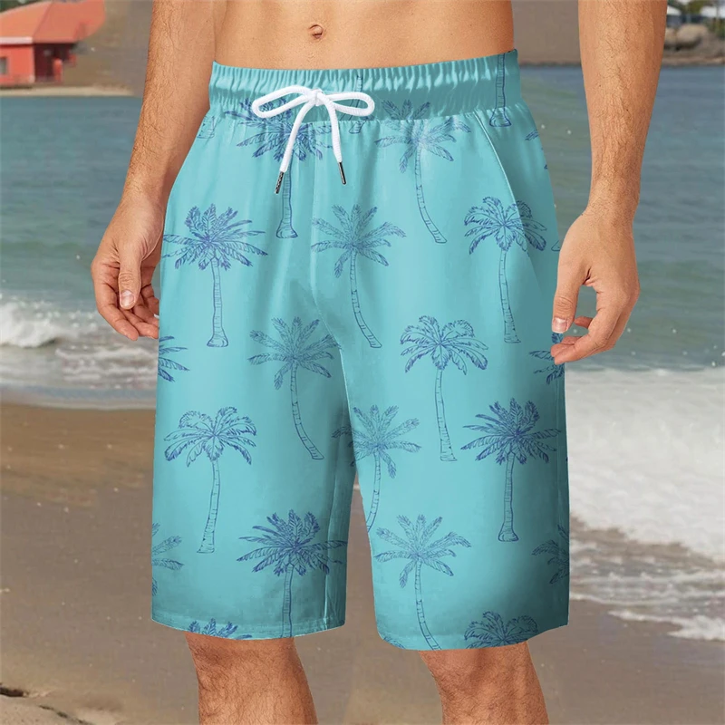 

Palm Tree 3D Print Men's Casual Shorts, Thin Breathable Summer Beach Pants, Hawaii Style Lightweight Soft Home Loungewear