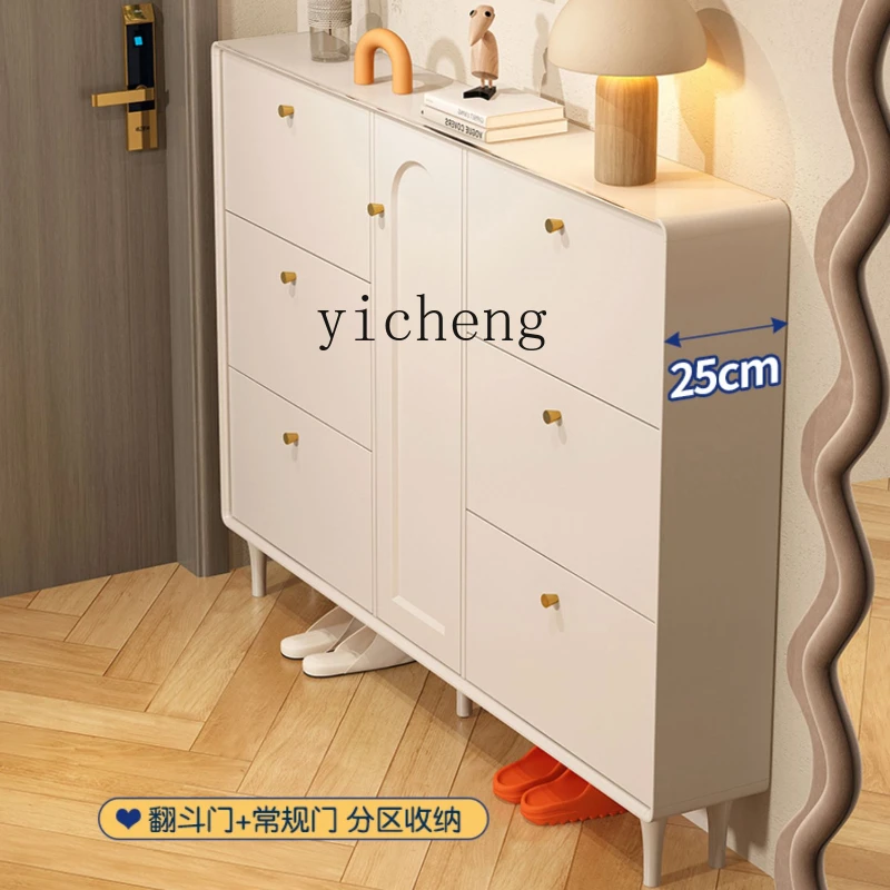 ZC Ultra-Thin Shoe Cabinet Home Doorway French Extremely Narrow Tilting Type Entrance Door behind the Wall Door