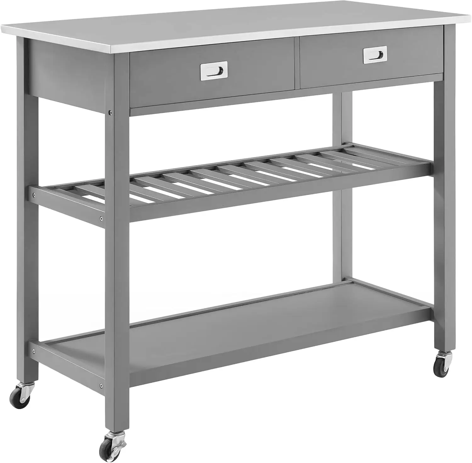 Chloe Kitchen Cart with Stainless Steel Top, Gray