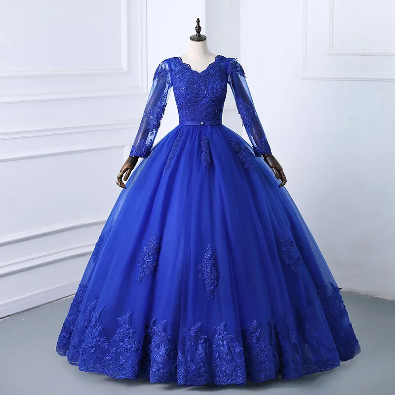 2024 Langarm Quince anera Kleider elegante Gürtel Spitze Ballkleid Luxus Party Ballkleid plus Größe Vestidos 15 für Mädchen