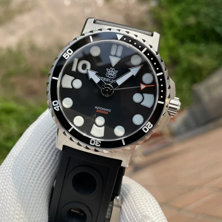 

Мужские автоматические часы STEELDIVE, 46,5 мм, механические наручные часы для дайвера, 25000 м, водонепроницаемые, BGW-9, светящийся сапфир, NH35, керамический безель