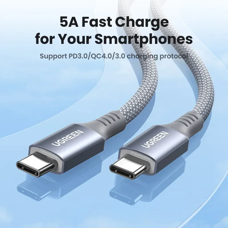 UGREEN USB Type C Cable 100W USB C to USB C Cable Braided Nylon short 25cm 1m 1.5m long Charger For Apple Fast charging notebook